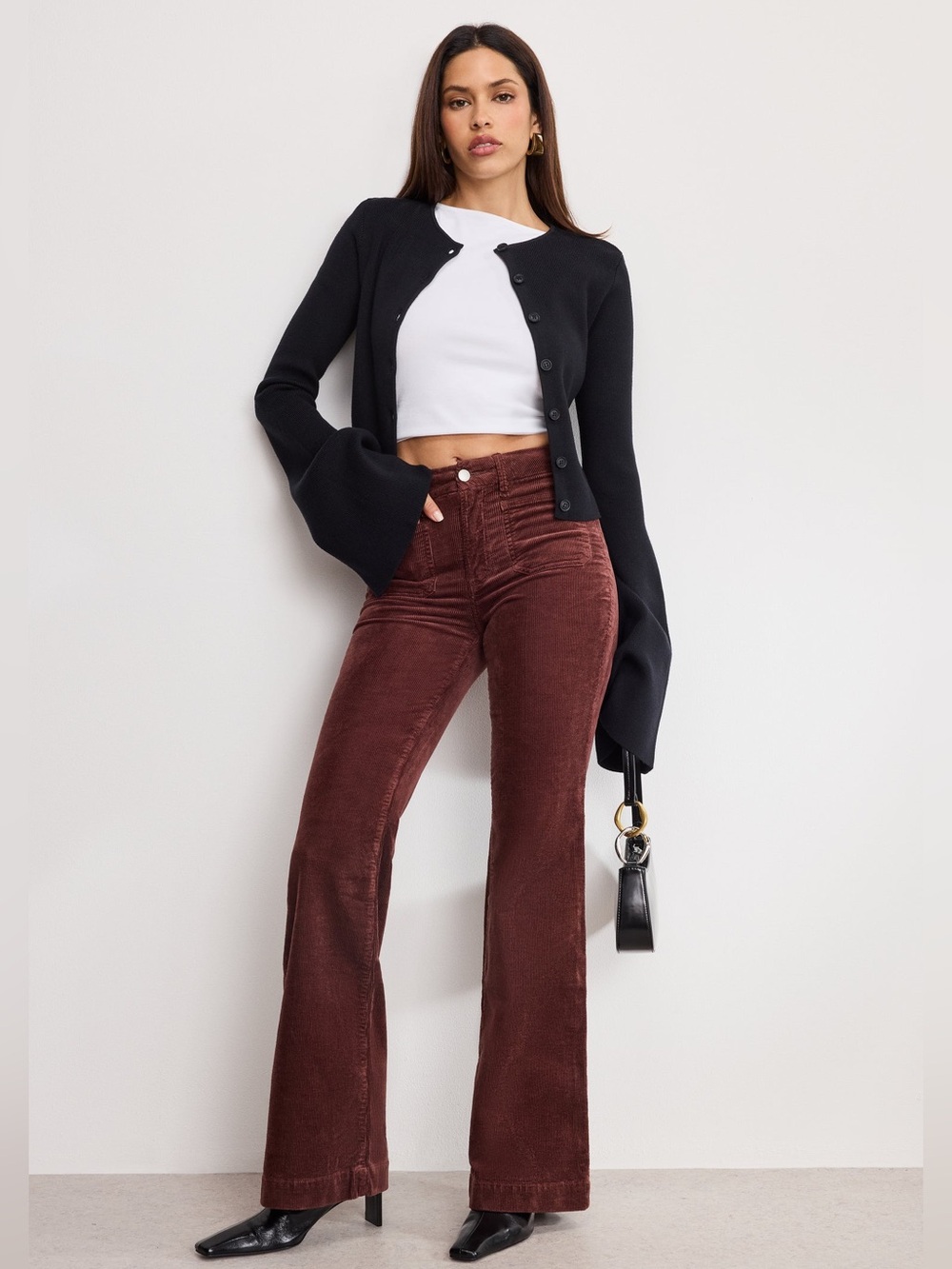 Good American Good Legs Flare Corduroy Pants Walnut